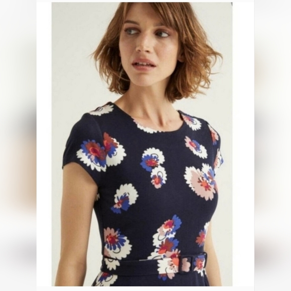 Boden Aida Blue Floral Ponte Belted Fit & Flare Dress Size 10R(US. - Picture 7 of 9